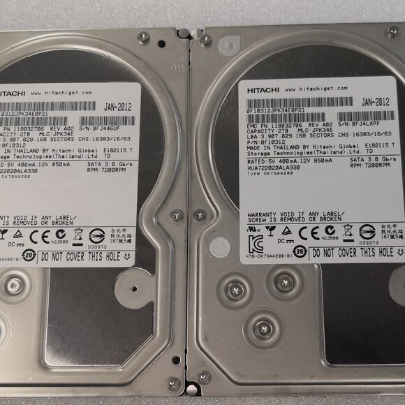 2-pack - 2TB Hitachi 7200 RPM 3.5" SATA II 3.0 Gb/s Hard Drive TESTED - Works! - Picture 1 of 9